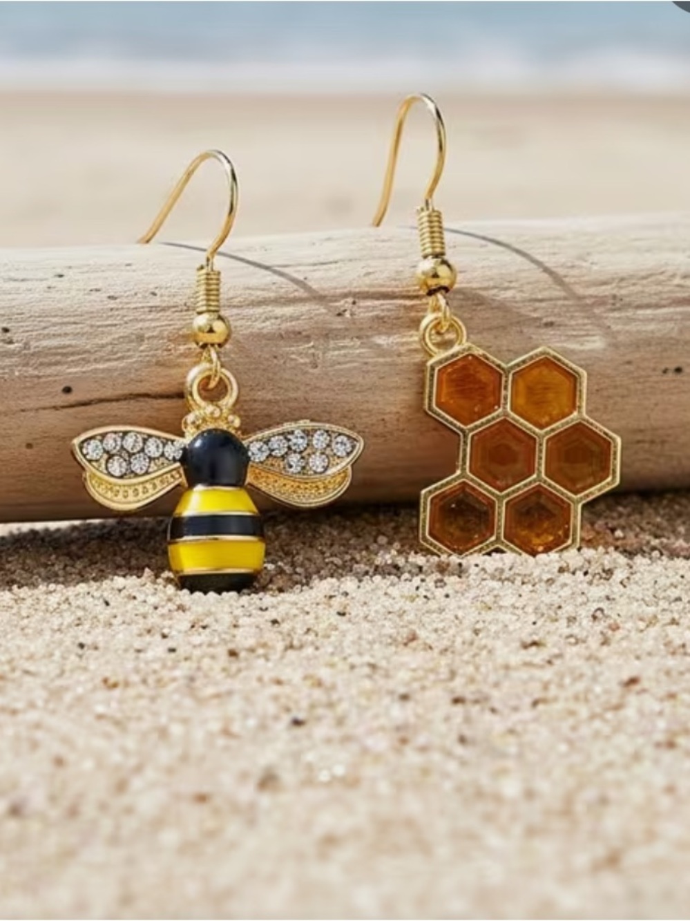 Honey Bee and Honeycomb 1.25” Dangle Earrings - Yellow & Gold